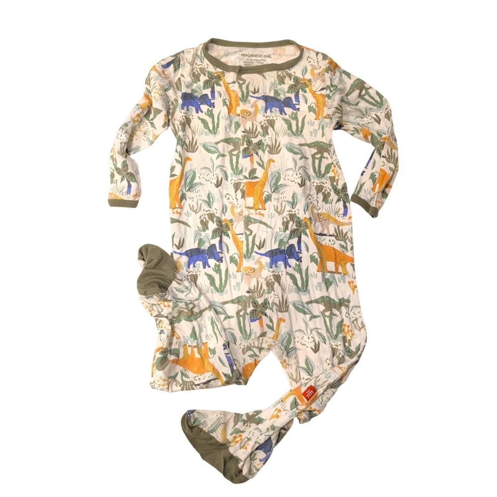 Magnetic Me Dinosaur Jungle Modal Footie Pajama Baby 6-9 Months Green Orange